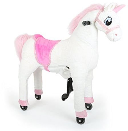 small foot 10586 Reitpferd für Kinder auf Rollen mit Lenkung und Einhorn Design, Füße und Griffe für optimalen Halt, mit Glitzerelementen und rosa Decke