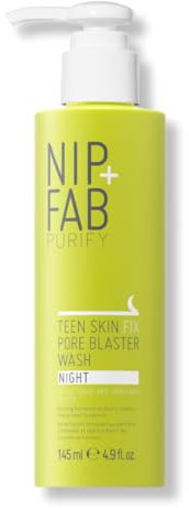 Nip + Fab Teen Skin Fix Pore Blaster Night Face Wash with Salicylic Acid, Wasabi Extract, and Tea Tree Oil Cleansing Purifying Facial Cleanser, Breakouts, 145ml