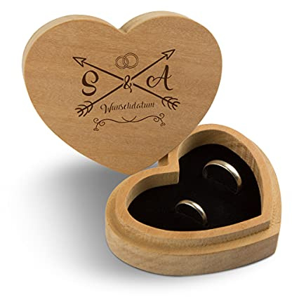 Hochzeit Ringbox Herz Ringkissen Ringschachtel individuell 10 x 8,5 cm Garapa Holz - Liebespfeil