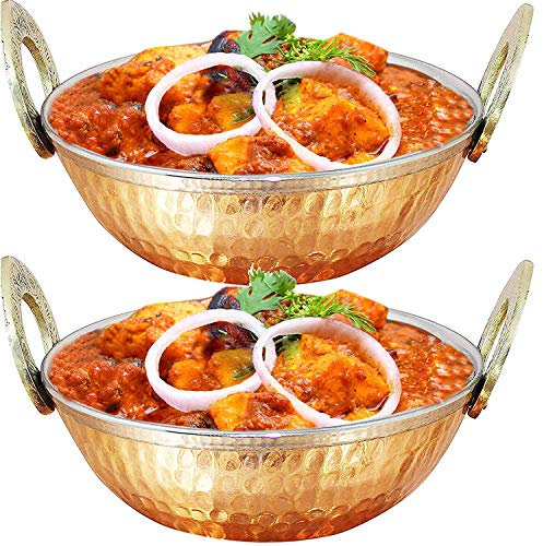 IndiaBigShop Ensemble de 2 bol de service en cuivre martelé - Kadai pour les outils de cuisine tous les jours pour les accessoires de cuisson pour la maison/motel à l'extérieur ou à usage multiple