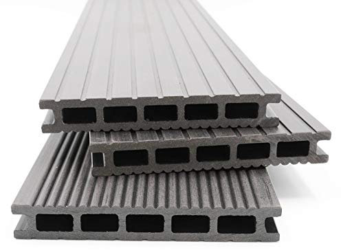 HORI WPC Terrassenfliesen | Terrassendielen Malta Grau | Komplett-Set inkl. 28x50 mm Unterkonstruktion & Clips | Langlebig & Wetterfest | Rutschfest | Pflegeleicht | Dielenlänge 3,20 m I Fläche 8 m²