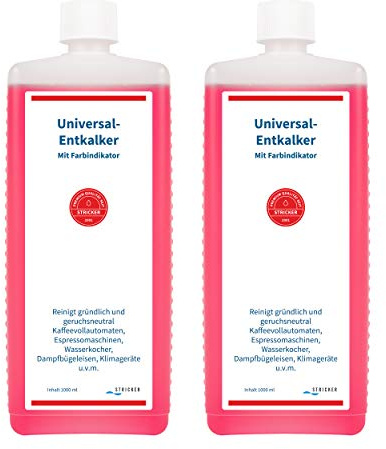 STRICKER Entkalker mit Farbindikator I Flüssig-Entkalker I Universell einsetzbar für Kaffee-Vollautomat, Kaffee-Maschine, Wasserkocher (2 x 1000 ml)