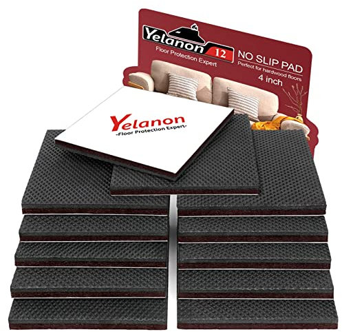 Yelanon Non Slip Furniture Pads 12pcs 101mm Furniture Grippers, Non Skid for Furniture Legs,Self Adhesive Rubber Furniture Feet,Anti Slide Furniture Hardwood Floors Protectors for Keep Couch Stoppers