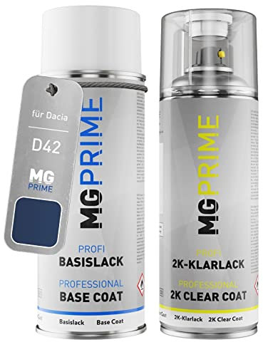 MG PRIME Autolack 2K Spraydosen Set für Dacia D42 Blue Navy/Marine-Blau Basislack 2 Komponenten Klarlack Sprühdose