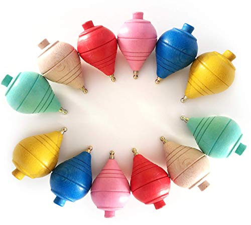 GERILEO Set aus 4/8/12 Klassischer Holzkreisel; Farbig - Geschenke und Aufmerksamkeiten für Kommunion, Kinderfeste, Jungs, Mädchen, Geburtstage, Spinner (4)