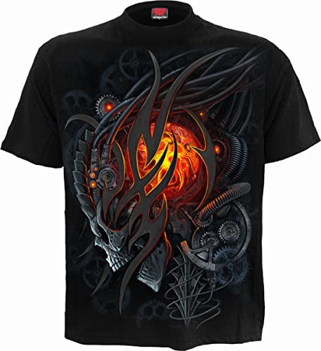 Spiral Steampunk Skull Hombre Camiseta Negro 100% algodón Regular