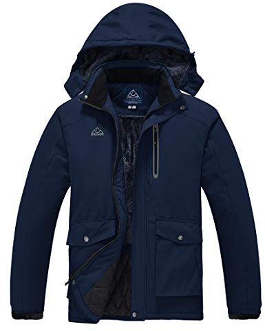 donhobo Herren Winterjacke Warm Gefüttert Softshell Jacke Wasserdicht Snowboardjacke Outdoorjacke Winterparka Skijacke Funktionjacke Kapuzenjacke Marine L