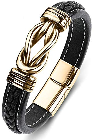 Beydodo Armbänder Leder Schwarz 16.5CM 18.5CM 20CM, Lederarmband Magnetverschluss mit Knot Freundschaftsarmband Herren
