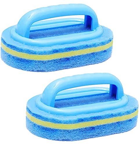 2Pcs Cleaning Brush,Bathroom Cleaning Sponge,Cleaning Sponge for Kitchen Bathtub Bath Toilet Wall Floor Tile Scrub Brush with Handle
