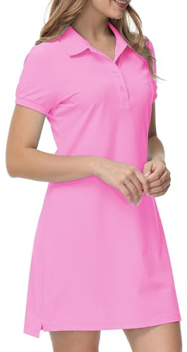 JINSHI Women's Polo Dress Short Sleeve Classic Pique Polo Shirt Casual Golf Tennis Polo Dresses Pink Size US L