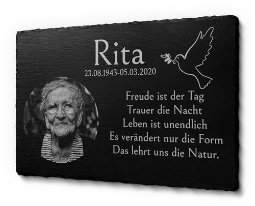 Grabschmuck aus Schiefer für Menschen | riesen Auswahl an schönen Motiven | gestalte Dein Grabtafel ganz einfach selbst - 22x14 cm o. 30x20 cm