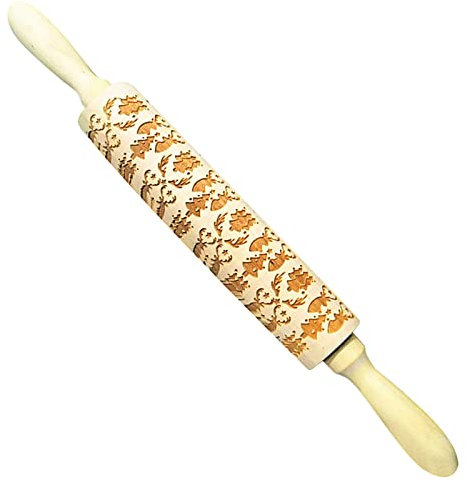 Rouleau Patisserie Motif Noel Bois, Rouleau a Patisserie Gaufrage 3D Gravé Rouleau a Patisserie Relief, Christmas 3D Rolling Pin, Rouleau Pate a Sucre Relief Antiadhésif (Renne)