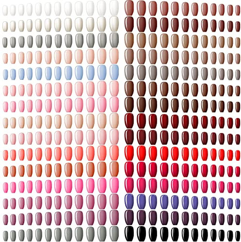 Maitys 720 Pieces 30 Sets Medium Square False Nails Artificial Ballerina Glossy Press on Nails Solid Color Coffin Fingernail for Women Girls Accessories(Cute Colors)