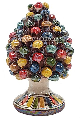 sicilia bedda - Pigna Siciliana con Piede Decorato - Modello Maioliche - Ceramica di Caltagirone (Altezza 16, Arlecchino Madreperla)