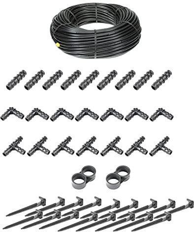 HaGa Bewässerungssystem – 100m Tropfschlauch (16mm) ohne Druckkompensierung inkl. Zubehör – Effiziente Pflanzenbewässerung für Garten und Gewächshaus – UV-beständige Wasserschläuche