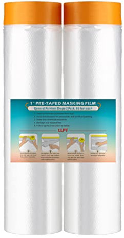 LLPT Tape and Drape Pre-Taped Masking Film | 2-Pack | Versatile Painter's Plastic Dust Sheets for Auto Wall Furniture Painting and Spraying Protection (MFT2002) | 200cm(Unfolded) x 20m