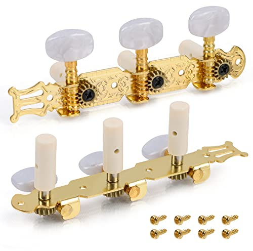 2 Piezas Clavijas de Afinación Guitarra Clásica, Clavijas Mecánicas Guitarra, Chapado en Oro Afinadores de Guitarra, Clavijas de Afinación, Llaves, Cabezales de Máquina