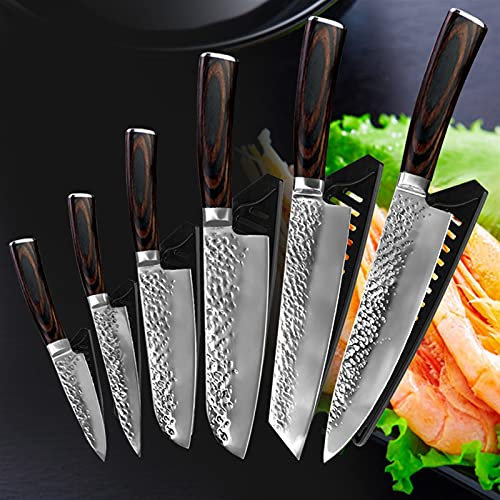 6pcs Couteau de cuisine forgée Set Viande Légumes Fish Poisson Santoku Professionnel Chef Couteaux en acier inoxydable avec couvercle couteau (Color : 6pcs Knife Set)