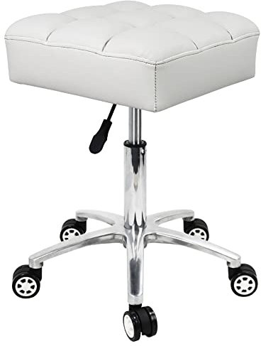 WKWKER Deluxe Square Höhenverstellbarer Rollhocker Hochelastischer Super Soft Foam Sitz mit Aluminiumlegierung Basis für Office Tattoo Spa Gesichtsmassage Hocker