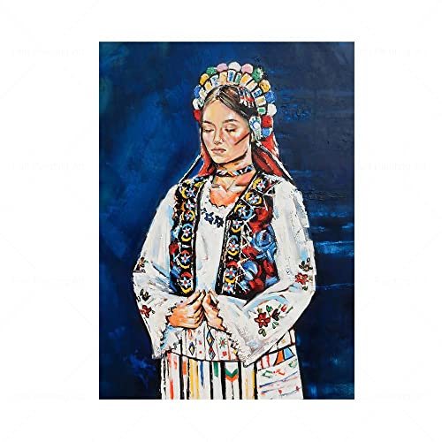 Albanische Frau Porträt Kunst Poster Modernes Aquarell Ölgemälde auf Leinwand Graffiti Wandbilder Wohnzimmer Wohnkultur ( Size : A_50x70cm Unframed )