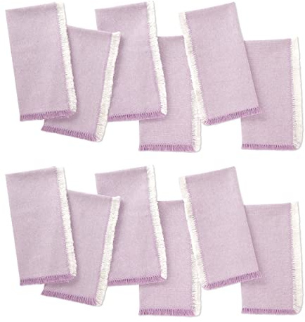 Folkulture Cloth Napkins, Set of 12, Fringe, Lavender (45 x 45 Cm) | 100% Cotton, Decorative, Machine Washable, Soft, Premium, Family Dinner Napkins for Parties,Wedding, Kitchen Decorations