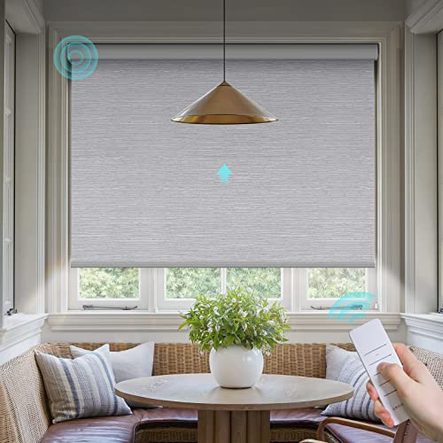 Motorized Blinds with Remote: Canisteo Battery Powered Control Electric Smart Roller Blinds Shades with Remote for Windows Cordless 100% Blackout, Grey, 33 W X 72 H