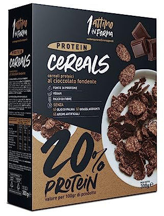 1 Attimo In Forma | Cereali Proteici 20% Cioccolato Fondente Senza Zuccheri Aggiunti 300gr Ricchi di Fibre - 100% Vegan Croccanti Colazione Salutare (6 Confezioni)