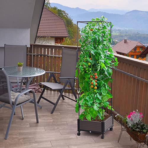 Wnvivi Hochbeet-Pflanzgefäße mit Spalier, Freistehende Erhöhte Pflanzgefäße für Kletterpflanzen, Stehender Obst-Gemüse-Übertopf mit Rädern(160cm)