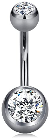 incaton Piercing Ombelico 14G in Titanio Ipoallergenico - Barra Corta con Palline CZ (6mm/8mm/10mm/12mm) | Gioiello per Guarigione Sicura