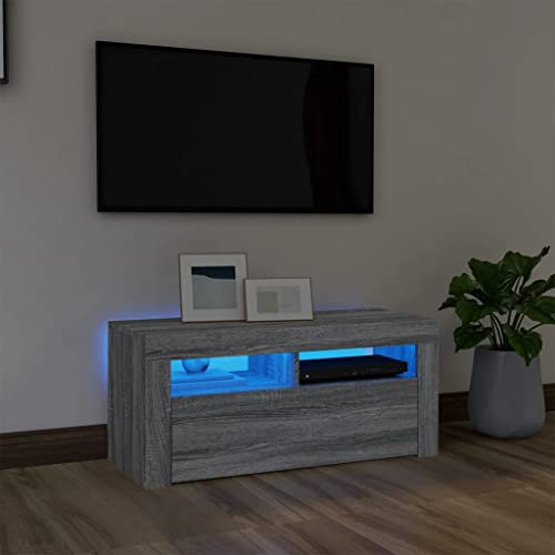 Mobile Porta TV con Luci LED Mobile Libreria e Porta TV Armadietti Portaoggetti Credenza Grigio Sonoma 90x35x40 cm Adatto per Ingressi, Corridoi, Disimpegni e Camere