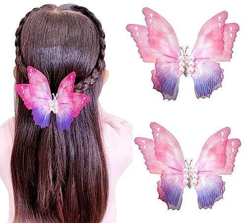 VIKY 3D Schmetterling Haarschmuck und Haarspange mit Glitzer - Bewegliches Haardekoration-Set Für Mädchen, Damen und Kinder
