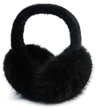 RUIKUNA Women Winter Ear Muffs Fluffy Faux Fur Earmuffs Foldable Ear Warmer Girls Soft Ear Covers (A-black)