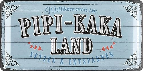 LANOLU Retro Blechschild PIPI KAKA LAND Schild, Toilettenschild lustig, lustige WC Schilder Vintage Deko Gäste WC Schild, Bad Bilder, Badezimmer Türschilder, Toilettenschilder aus Metall, 16x32cm