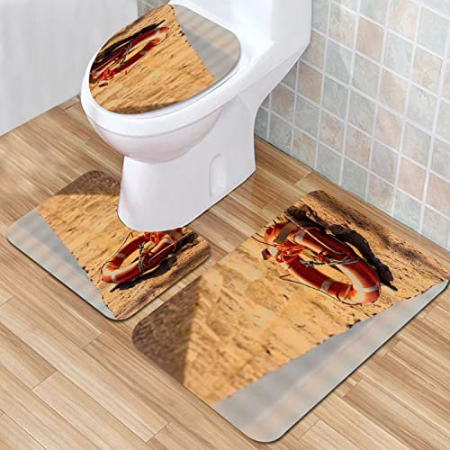 IUBBKI Badezimmermatte, rutschfeste Badematte, Rettungsring, alte Erdwand, Ziegelstein, Boden, Sonnenlicht, Badematten-Set, 3-teilig, saugfähig, rutschfest, Badematte, WC-Vorleger, Badteppich für