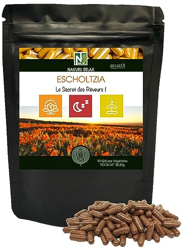 NAKURU | Escholtzia| Gamme Relax | Fabriqué en France | Le Secret des Rêveurs! (90 Gélules Végétales de 315mg / Poids Net: 28,35g)