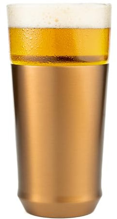 Elevated Craft Hybrid Vacuum Insulated Stainless Steel Base with Removable Pint Glass Insert, Ideal Insulation for Beers & Cold Beverages with Built-in Bottle Opener, Durable & Stylish, Copper (16 oz)