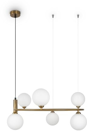 MAYTONI RING Pendelleuchte – 6-flammige Hängelampe höhenverstellbar (max. 25 W) – Moderne Deckenlampe für Wohnzimmer, Esszimmer, Küche – elegante Deckenbeleuchtung – weißes Glas, Messing