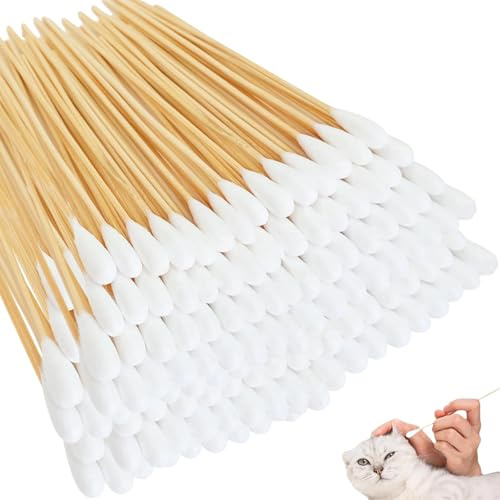 200 Pieces Dogs Ear Cleaning Swabs Ear Cleaner for Dogs Cotton Material Long Cane Stick Pet Ear Cleaner Animals Ears Wax Infection Removal Cleaning Cotton Swab Sticks Remover Itchy for Pets Dog Cat