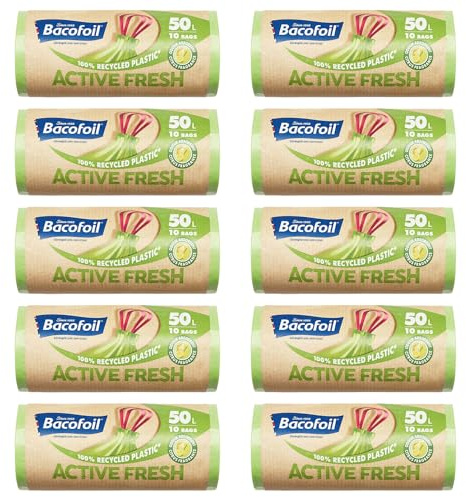 Bacofoil Active Fresh Bin Liners with Drawstring Handles 50L - Leak-Proof Bin Bag with a Citrus Fragrance to Prevent Odours (10 Rolls, 100 Bags)…