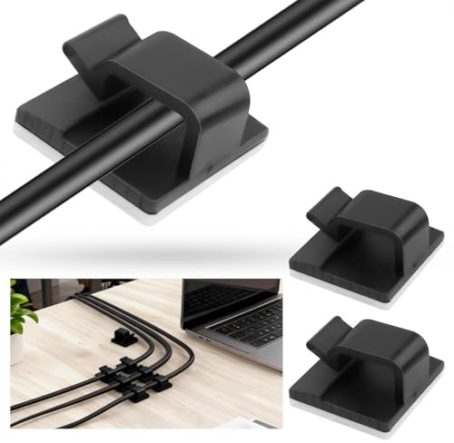 AUMAYCO 100 Stück Kabelhalter Selbstklebend, Mit zur Organizer Kabelclips Selbstklebend Kabelmanagement Kabelklemmen für Befestigung Netzkabel Lichterkette und Dekoartikel(Schwarz)