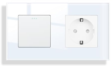 JIMEIDA Interruttore della luce con presa bianca da incasso, 1 scomparto a 2 vie, in vetro, interruttore da parete, interruttore a levetta in cristallo, 157 x 86 mm, 10 amp, 250 V