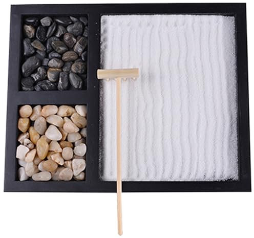 Mini Zen Garden Zen Garden Kit Japanese Tabletop Mini Zen Garden with Rake, White Sand and River Rocks Meditation Zen Sand Garden for Home Office Desk Ornaments and Gifts TypeA