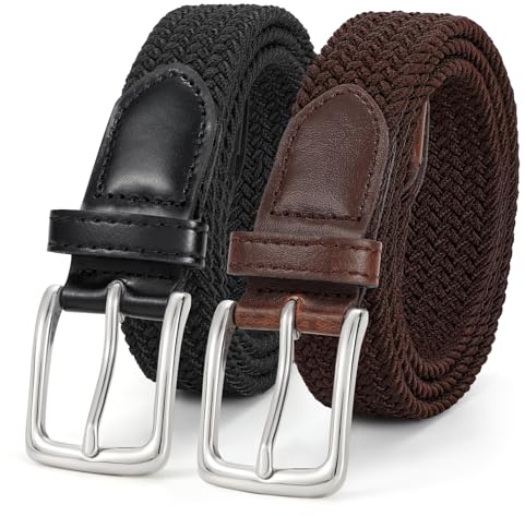JasGood flätat elastiskt bälte för män och kvinnor, 2 stycken tygbälte stretchbälte stretchigt bälte för jeansbyxor, 3 cm bredd, C – svart + kaffe, 130cm: Für Größe 113cm-124cm