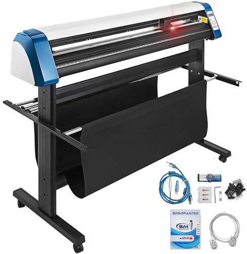 VEVOR Plotter de Découpe Vinyle 1350 mm, Traceur de Coupe Semi-Automatique, Positionnement Manuel Précis, avec Logiciel Signmaster Supportant Systèmes Windows, Force et Vitesse Réglables, Atelier