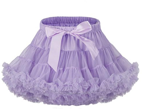 LACOFIA Falda Tutú para Niña Falda de Tul en 3 Capas Falda Baile Princesa con Cintura Elástica Ajustable Mini Falda Burbuja Niñas para Fiesta Danza Cumpleaños Morado L 8-10 años