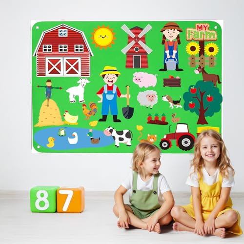 BEBEVOGUE Fühlfilz Geschichtentafel mit Bauernhof- & Zootieren für Kleinkinder–Wandspielmatte Montessori Lernspielzeug ab 1–5 Jahren–Sensorisches Geschenk für Vorschule & Geburtstag