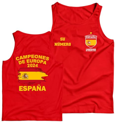 lepni.me Camiseta sin Mangas de Fútbol de España para Hombre con Tu Número Personalizado | Bandera Española Insignia | Campeones de la Eurocopa 2024 (XL Rojo Multicolor)