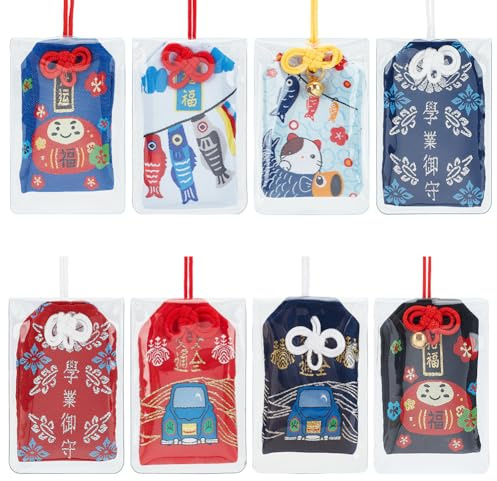 WEBEEDY 8 stili giapponesi omamori amuleto portafortuna fatti a mano tradizionale giapponese ciondoli da appendere bustina per benedire salute, fortuna, ricchezza, successo, regalo fortunato per