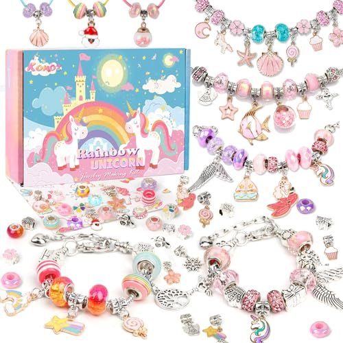 Konoz Einhorn Geschenke für Mädchen, Bastelset Kinder ab 6 Jahre, Adventskalender Füllung Schmuck Basteln, Armbänder Selber Machen, Weihnachtsgeschenke 5 6 7 8 9 10 11 12 Jahre