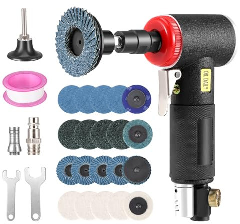 Mini Air Angle Die Grinder Kit - 1/4 Right Angle Grinder With 1/4 & 1/8 Collets & 20Pcs Quick Change Discs Set - Rotary Sander for Sanding and Polishing